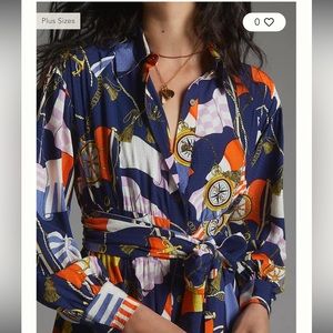 NWT Anthropologie Maeve mini shirt dress in nautical navy print